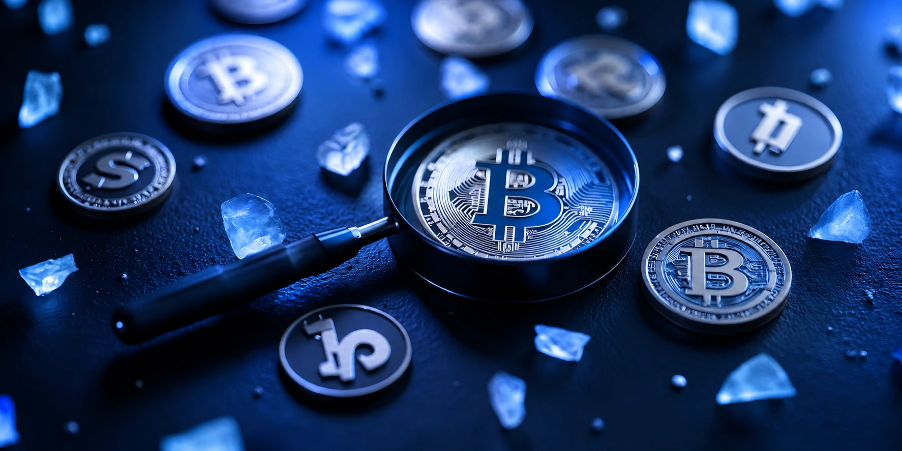 Збільшувальне скло над Bitcoin серед інших криптовалютних монет