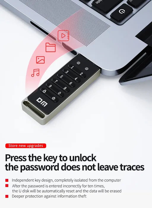 Захищена USB-флешка 32 Гб з апаратним шифруванням, PIN-кодом та функцією самознищення - Зображення 6