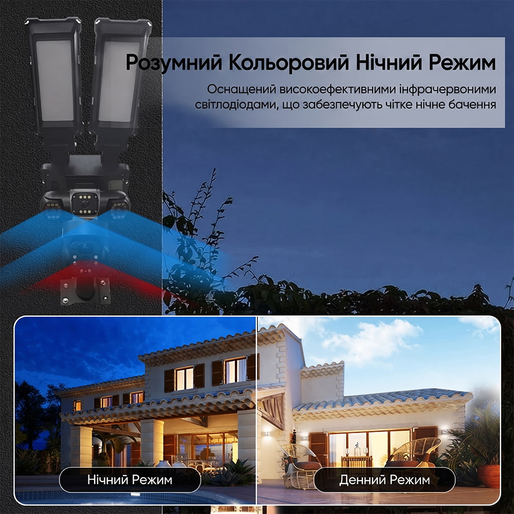 IP PTZ-відеокамера автономна з WiFi, прожектором та сонячною панеллю 3Mp+3Mp+3Mp Light Vision VLC-1223WIL/3C (Lamp+Solar) f=4mm, на акумуляторних батареях