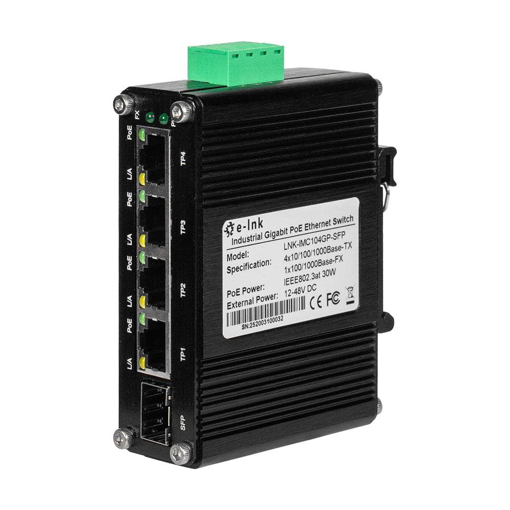 PoE-комутатор 5-портовий E-LINK LNK-IMC104GP-SFP IN 12-48V