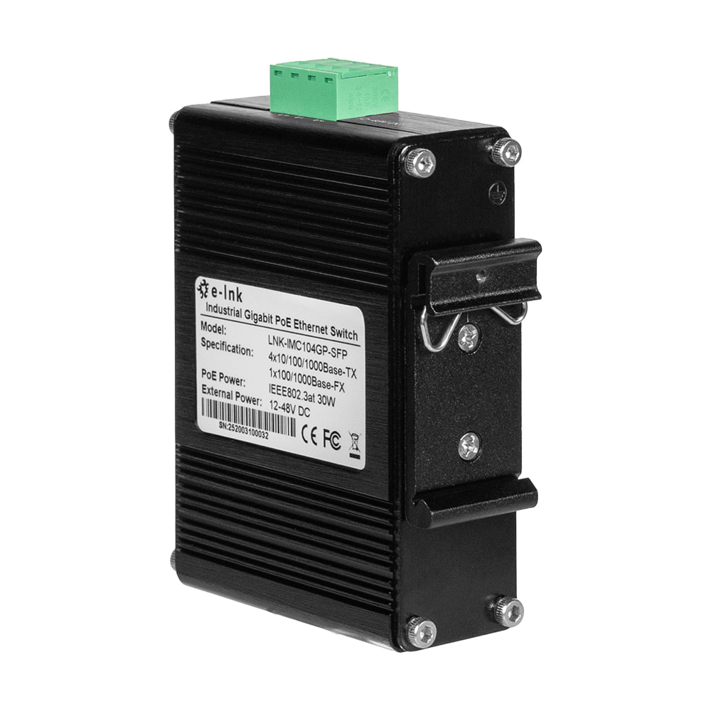 PoE-комутатор 5-портовий E-LINK LNK-IMC104GP-SFP IN 12-48V