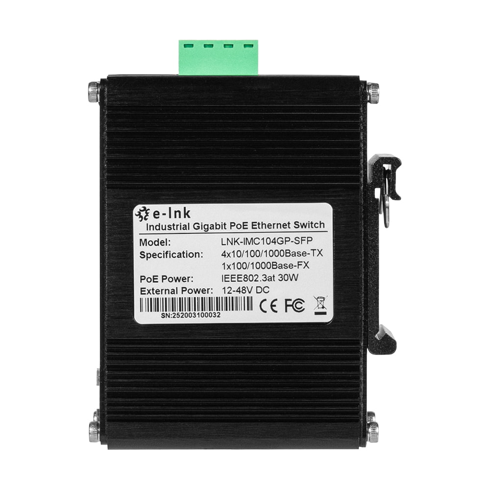 PoE-комутатор 5-портовий E-LINK LNK-IMC104GP-SFP IN 12-48V