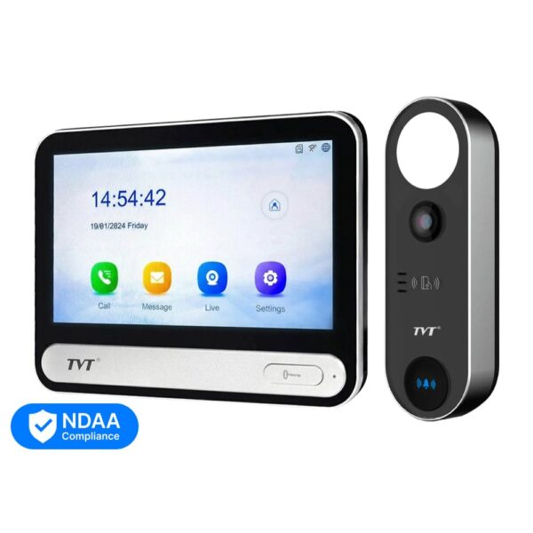 Комплект IP-відеодомофона з WiFi TVT TE-KT6101-001 Black: відеодомофон 7" TD-E2137-PE/TP/WF, відеопанель 2Mp TD-E3110-IC/PE/WF, кутовий кронштейн, монтажна коробка з козирком