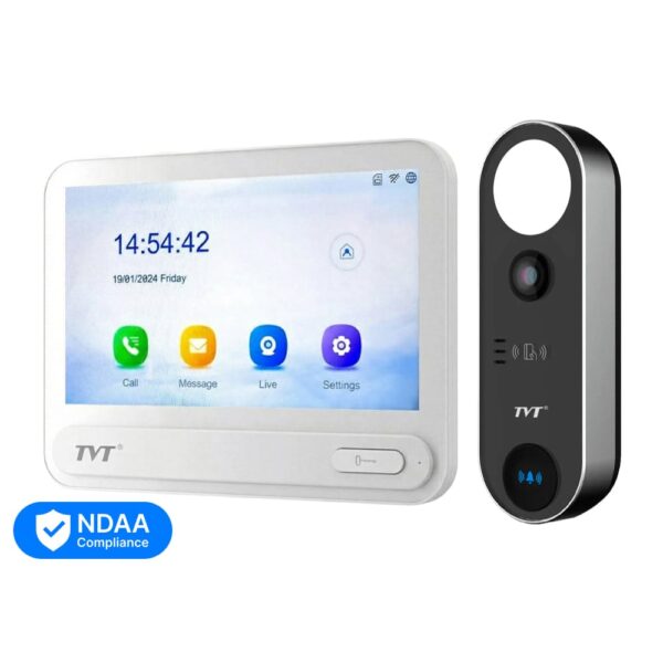 Комплект IP-відеодомофона з WiFi TVT TE-KT6101-001 White: відеодомофон 7" TD-E2137-PE/TP/WF, відеопанель 2Mp TD-E3110-IC/PE/WF, кутовий кронштейн, монтажна коробка з козирком